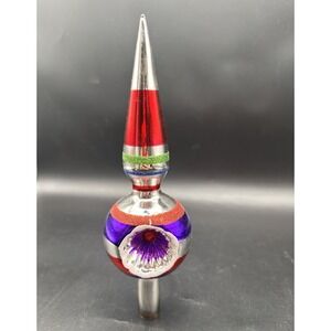CHRISTOPHER RADKO SHINY BRITE FINIAL 9" REFLECTOR RED PURPLE GREEN ORANGE RINGS
